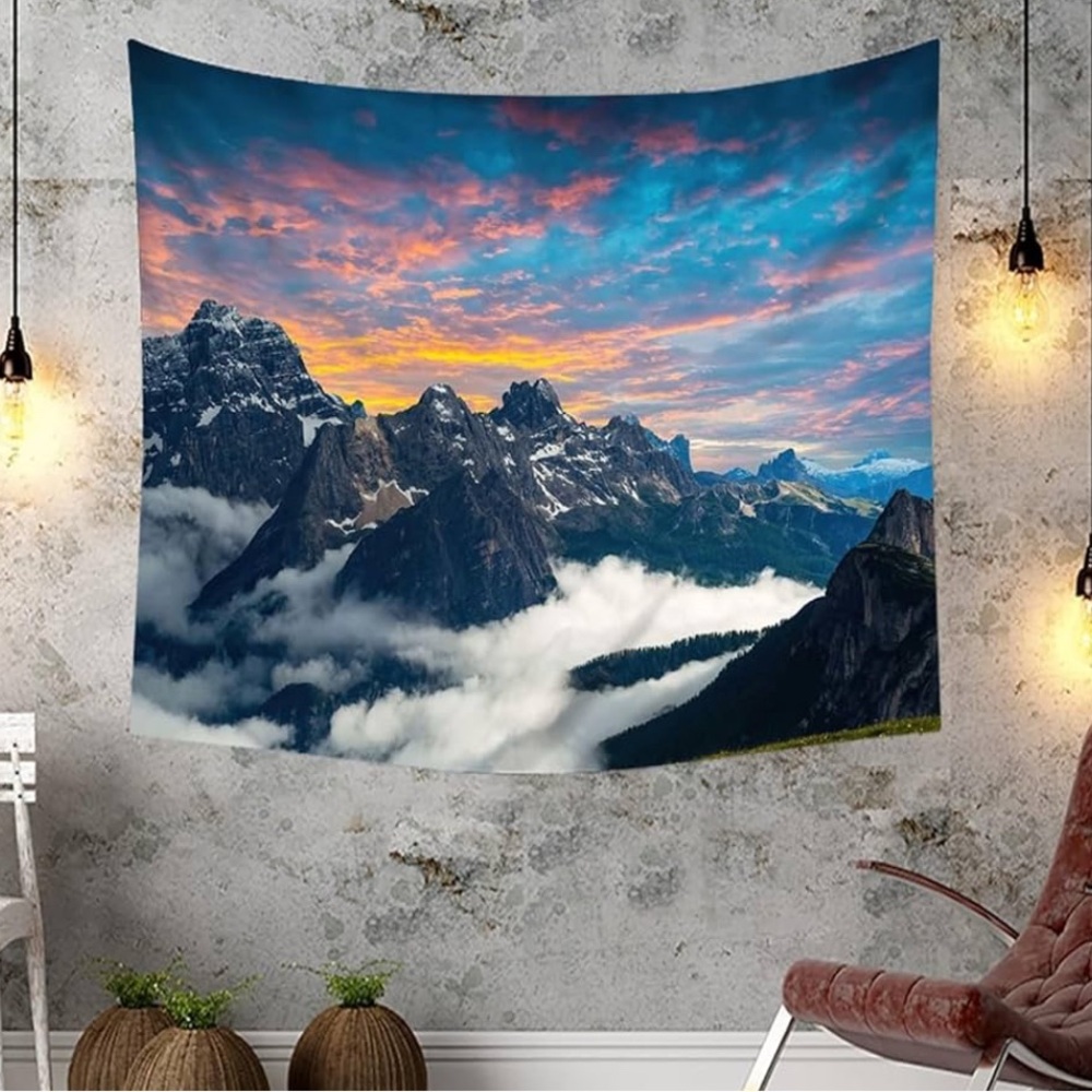 Mountain Sunset Wall Hanging Art Banner Poster 40x30